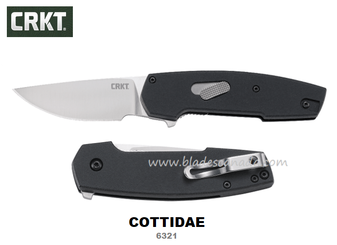 CRKT Cottidae Flipper Folding Knife, D2 Steel, Aluminum Black, CRKT6321
